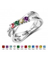 Birthstone Ring for mom, Sterling Silver Personalized Engravable Ring JEWJORI102509